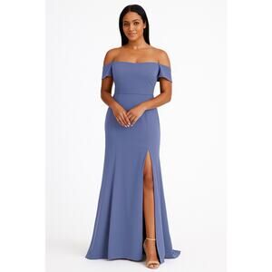 AMSALE Eden Bridemaids Dress Style GB045P Off Shoulder Slate Crepe Size 4 NEW